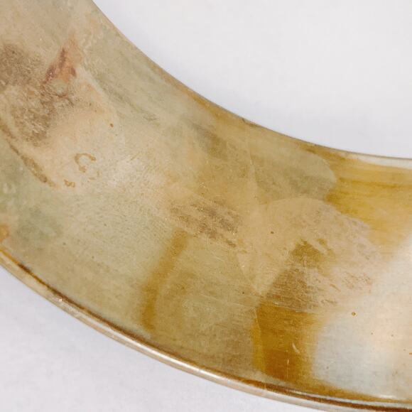 Vintage Brass Bangle Shell Inlay Black Resin Geometric Cuff 1960s 1970s - Picture 10 of 16